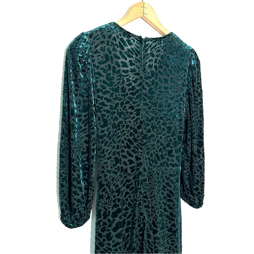 Calvin Klein | Dark Green Burnout Velvet Puff-Sleeve Dress Size 8 - Picture 5 of 12